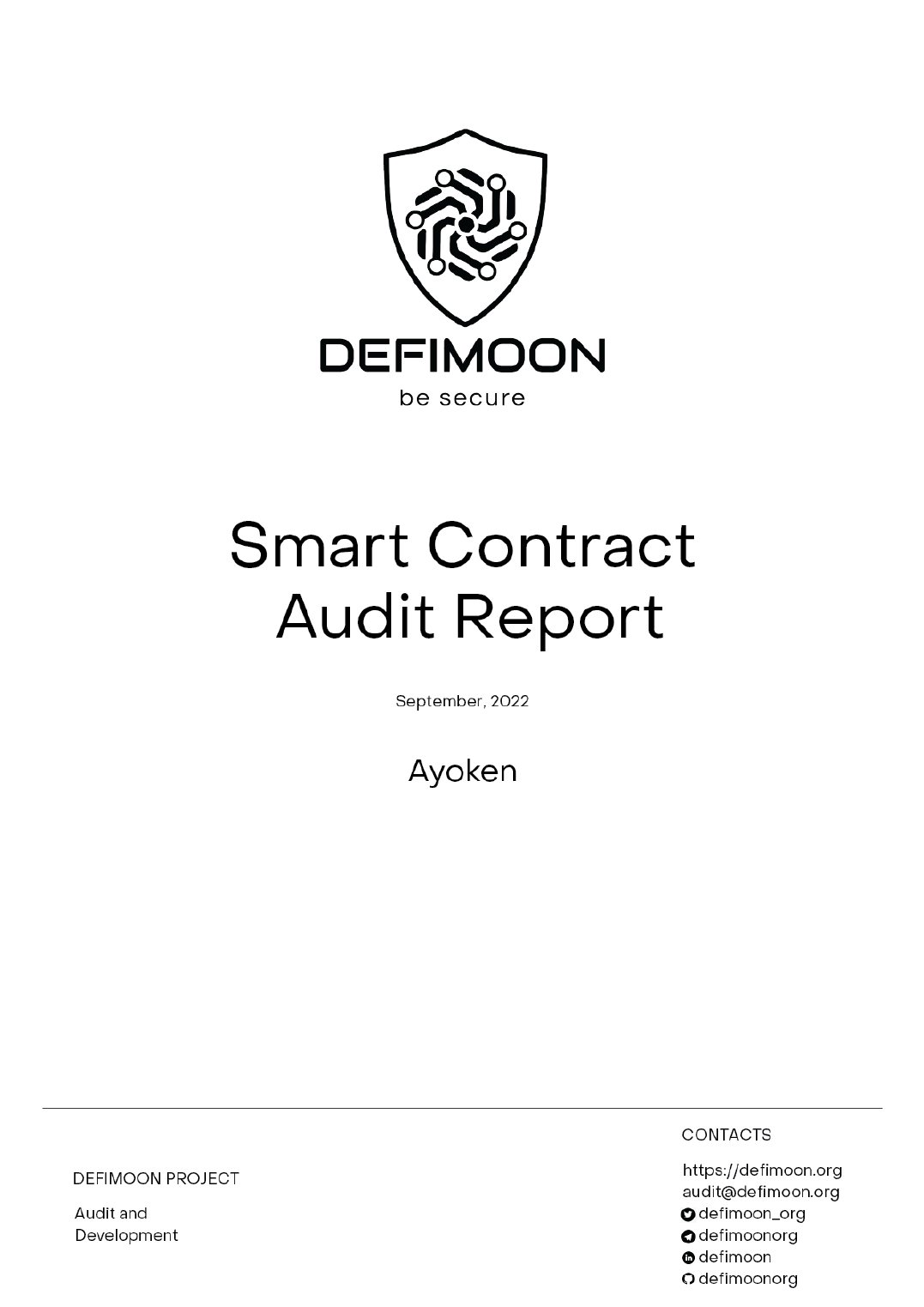 Cover of Ayoken Audit Report by Defimoon